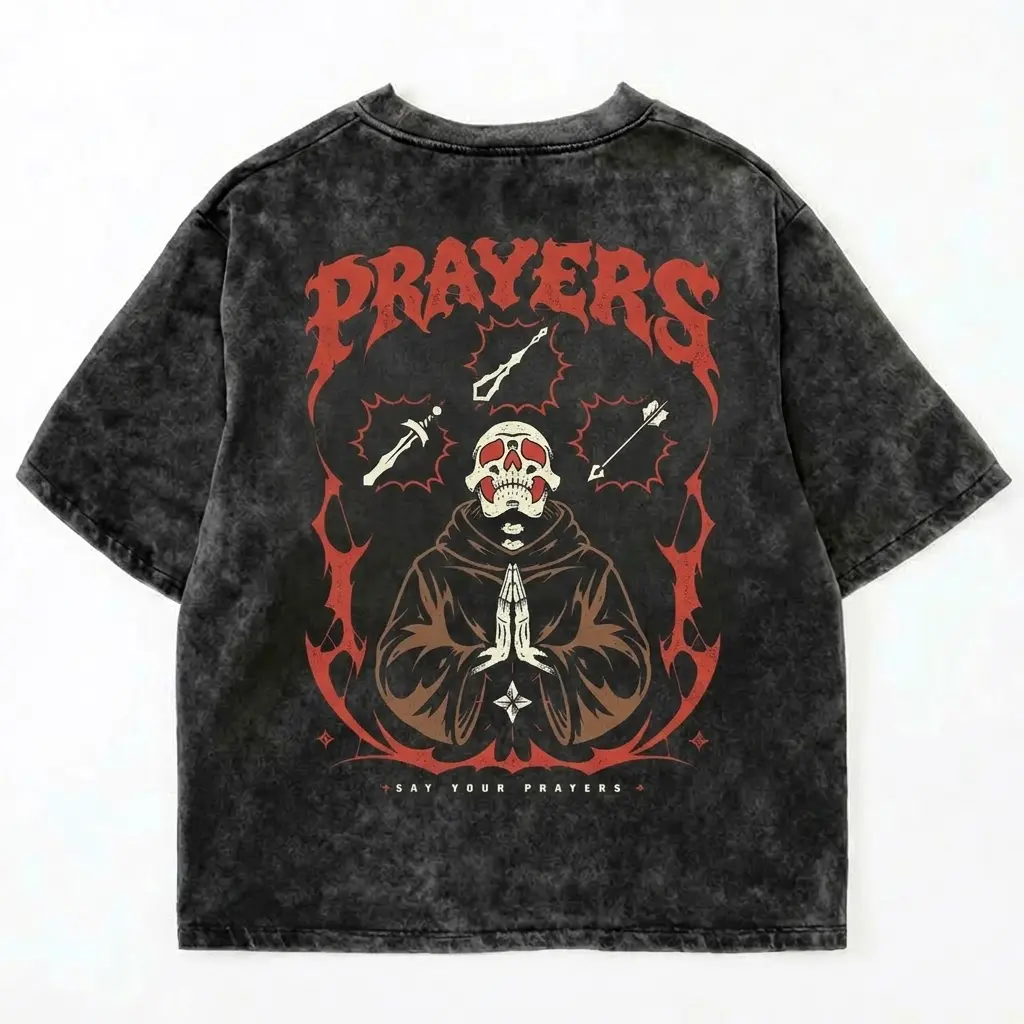 Back Version Only Acid Wash OSRS Say Your Prayers Gamer Old School RuneScape Inspired Tee MMORPG Gaming Shirt Dark Fantasy Graphic Tee Funny RPG Shirt Unisex Cotton Tee Gamer Gift for Him Her Retro Gaming Streetwear Casual Outfit Trendy Nerd Apparel