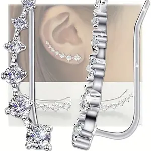 925 Sterling Silver CZ Ear Climber Earrings For Women – Hypoallergenic Crawlers With Graduated Sparkle, Minimalist Piercing Look, Elegant Studs For Party, Gifts & Daily Wear