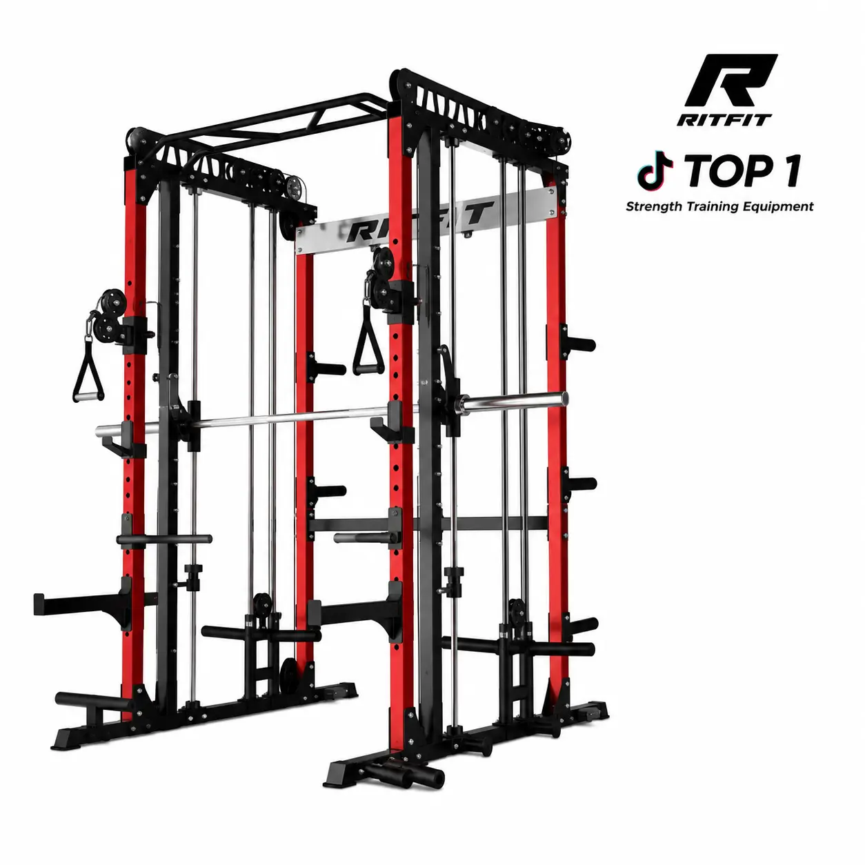 RITFIT M1 Pro/2.0 Multi-Functional Smith Machine Home Gym Rack, Modern Steel Frame, Powerful Storage System, Smooth Cable Crossover System, Lat Pulldown Machine for Strength Training, At Home Gym Equipment,summerwins