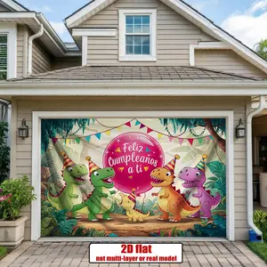 1pc Summervibes 2D Flat Dinosaur Party Banner with T-Rex & Stegosaurus, Colorful Jungle Theme English/Spanish Happy Birthday Sign, Reusable Multicolor Polyester Wall Decoration, Party Supply & Photo Backdrop, Photo Backdrops