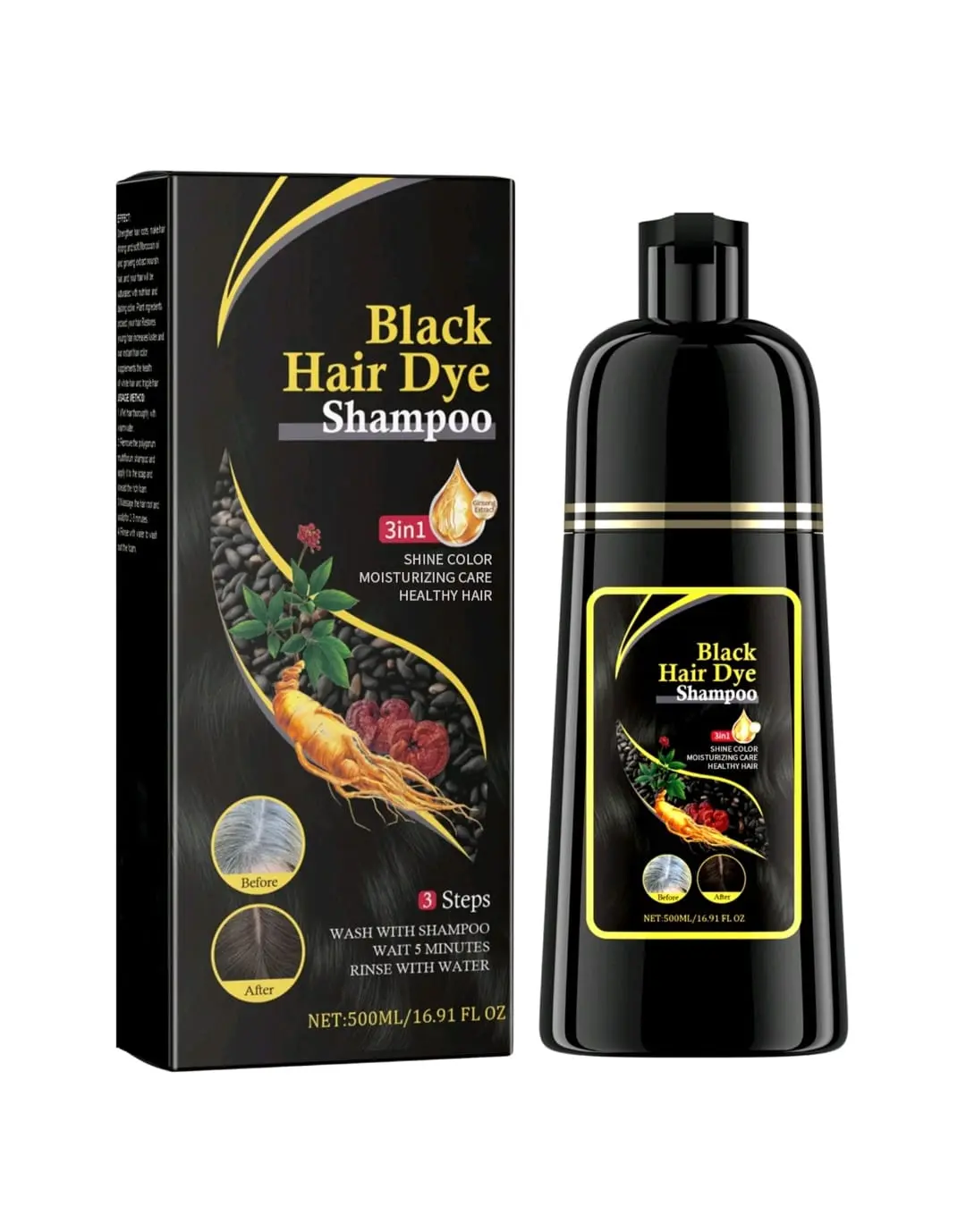 Original Black Hair Dye Shampoo - Moisturizing, Cleansing, Repairing, Softening for Rough Strands, Massage Roots, Nourishes Scalp