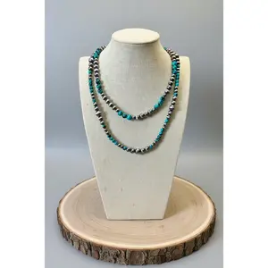 Desert Dream: Layered Western Fashion Pearl & Faux Turquoise Necklace Set (18" & 22")
