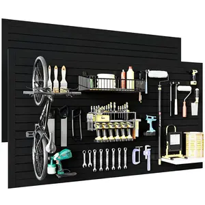 2Pcs 4 x 8ft Slat Wall Paneling Garage Wall Organizer, Slatwall Panels Garage Tool Organizer Wall Mount Garage Slat Wall Storage Systems, Slat Board PVC Wall Panels Garage Storage (Black) outdoorfun
