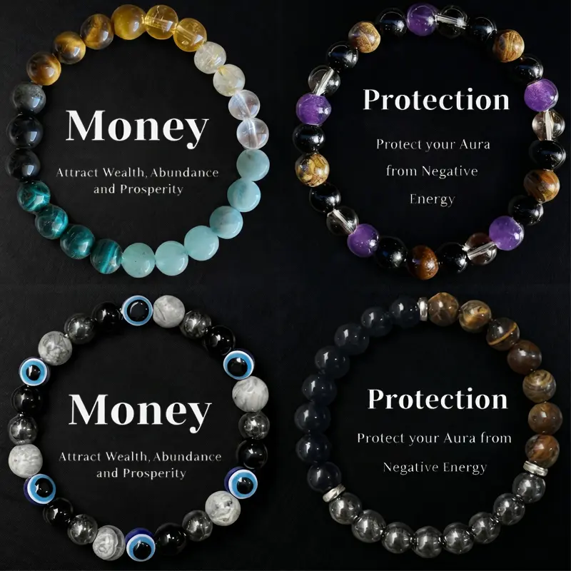 Exquisite Bohemian Beaded Bracelet Set for Women - Wealth Attraction, Good Luck, Money & Protection - Natural Tiger Eye, Citrine, Malachite, Evil Eye Beaded Spiritual Jewelry for Banquet Party, Ideal Gift for Her & Couple Matching backtoschool