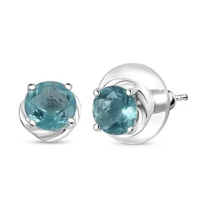 Belgian Teal Fluorite 3.00 ctw Solitaire Stud Earrings in Sterling Silver