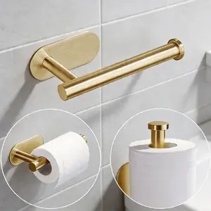304 Stainless Steel Metal Toilet Paper Holder, Bathroom Accessory, Waterproof Rustproof Self-Adhesive No-Drill Wall Mount, Thick Brushed Finish, Modern Secure Knob Edge Tissue Roll Storage, Horizontal/Vertical Use, 2.5 kg Max Load