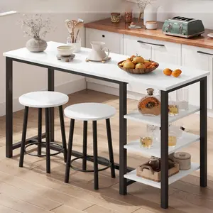 Bar Table and Stools for 2 with 3 Storage Shelves，Counter Height Dining Table Set of 2, 3 Piece Dining Table Set for Small Space, Apartment, Kitchen