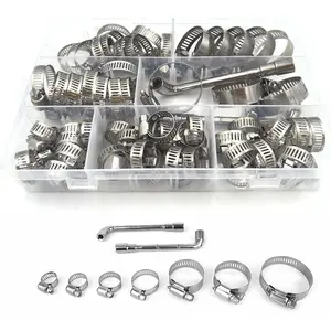 Hose Clamps 65 count assortment, 304 Stainless Steel, Radiator Hose Clamps, Multi-size Adjustable Range 1/4-1-1/2in(6-38mm) with 2 count Socket Wrench, for Automotive, Plumbing, Intercooler