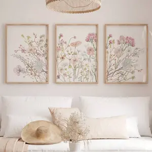 3 Piece Wildflower Grass Plant Canvas Art, Frameless, Cozy Study Apartment Bedroom Decor, Unframed Canvas Wall Art, Modern Floral Paintings, Home Decoration, Modern Home Decoration