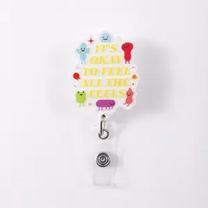 Cute Cartoon Badge Reel with 'it's Okay' Slogan, Adorable ID Badge Holder for Work or Events, Perfect Gift to Spread Warmth
