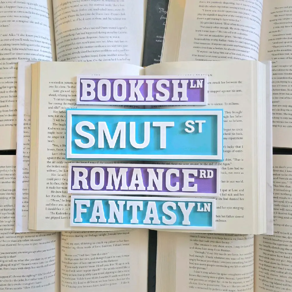 Bookish Street Sign Decor for Bookshelves - Multicolor - 3D Printed Customization - Purple