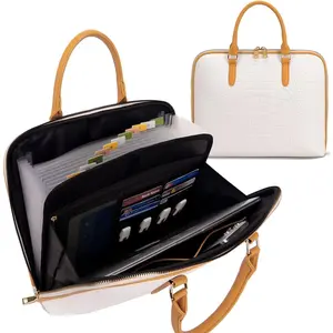 File Organizer Tote, 12 Pocket Expanding File Folder with Zipper & Labels, Multi-Pockets Paper Folder for Letter A4 Files for Business Teacher Office Ladies Handbag