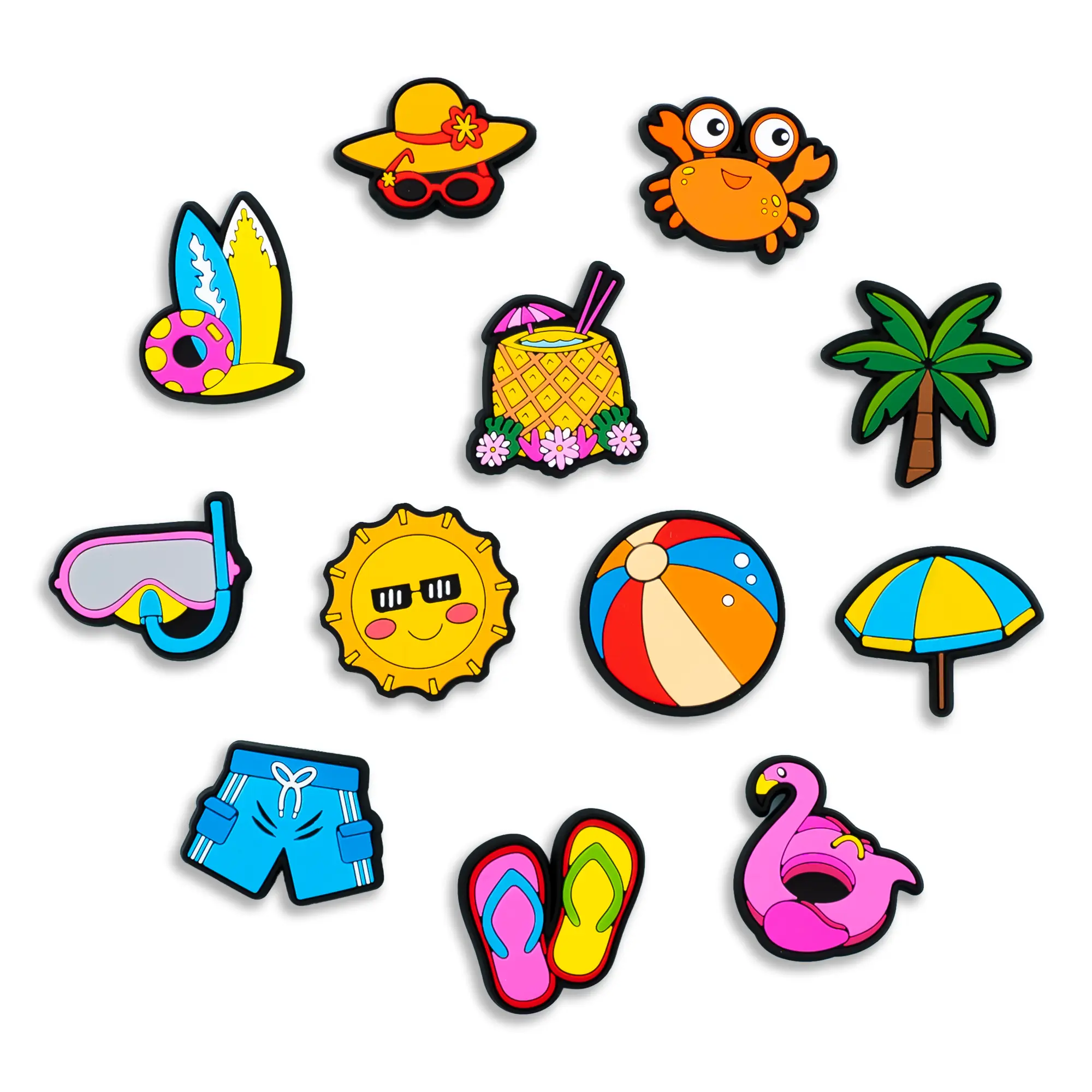 Summer Shoe Charms Beach 12PCS Croc Charm PVC Clog Pins Accessories Party Favors Birthday Gifts Holidays Decoration for Boy Men Girl Women