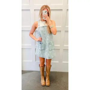 Dandelion Wish Washed Denim Overall Dress - Light Denim