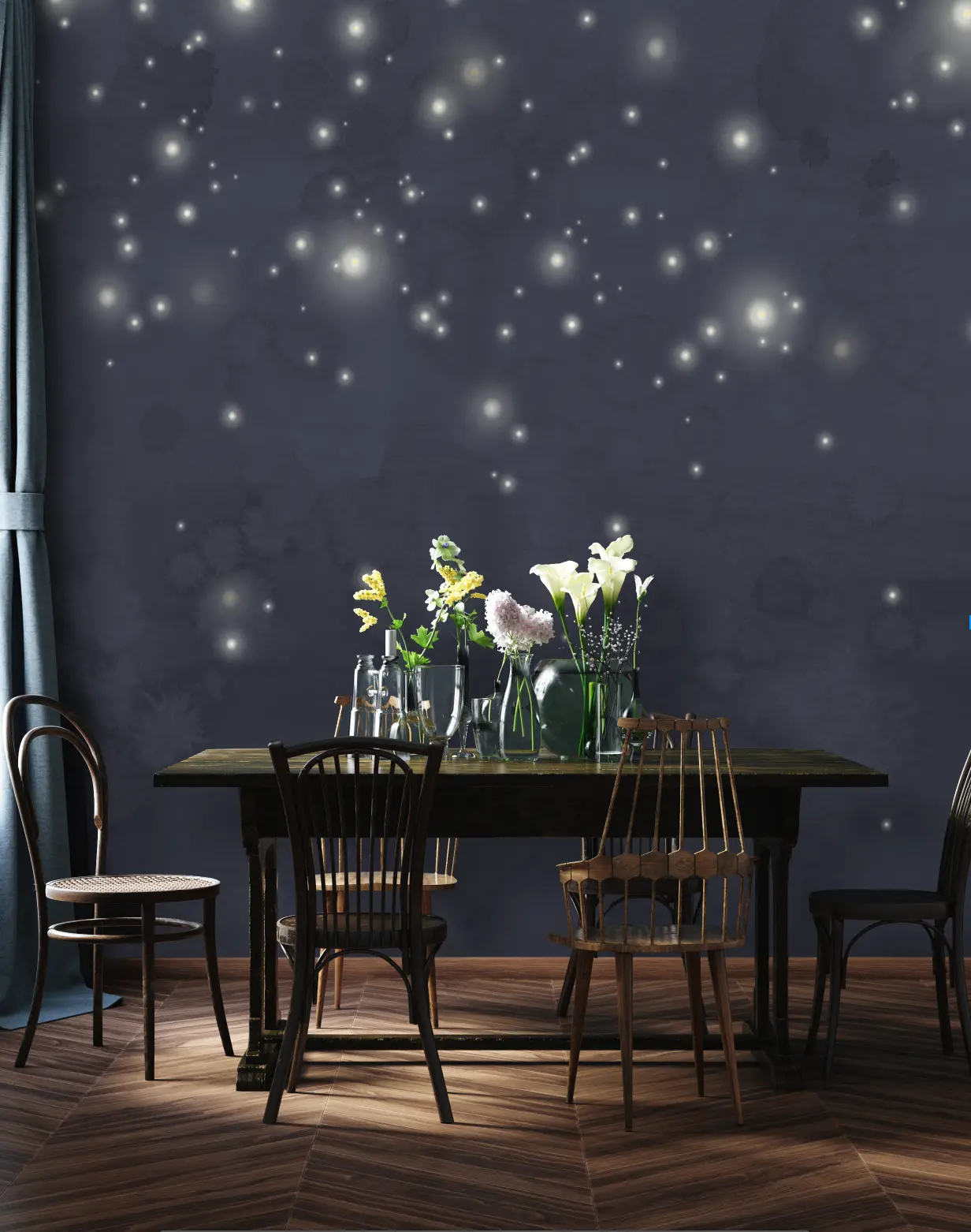 Custom "Navy Glimmer" Wallpaper Wall Mural  16''w  x 17'-6"h Prepasted