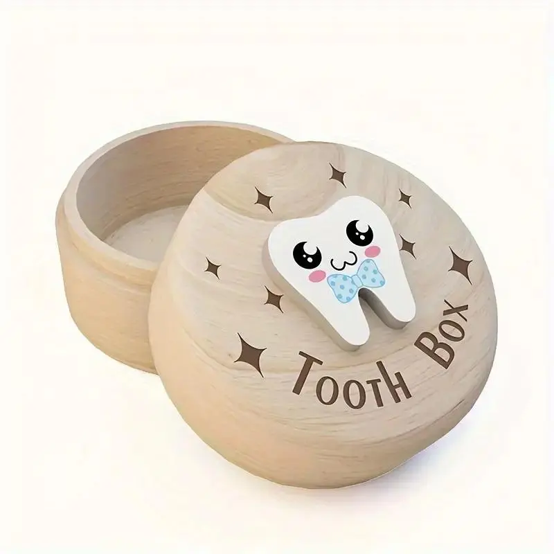 Wooden Tooth Box, 1 Count Cute Cartoon Tooth Storage Box, Tooth Collection Box, Suitable for Collecting and Storing Teeth, Perfect Gift for Children