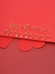 15pcs/set All-match Stylish Nose Rings, Straight Rod Hollow Out Heart Style Nose Ring, Fashionable and Cute, Stainless Steel Double Layer Nose Ring, for Men and Women