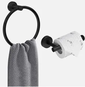 New Stainless Steel Toilet Roll Holder and Towel Ring Set Bathroom Wall Mounted