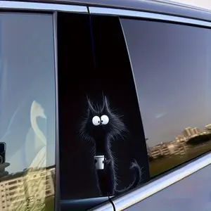 2Pcs Jokes Black Cat Car Patch Vinyl Stickers - Waterproof Sunscreen, Car Windows and B-Post Scratch Covers, Creative DIY Vehicle Door Decor, Long Term Self-Adhesive Stripe Design,Cat Car Accessories, Window Decor, Jokes Design, Durable, Automobile Decals