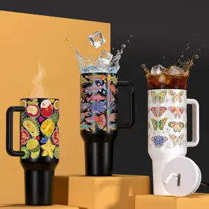 Fluorescent-colored 40oz insulated mug with handle and straw, made of stainless steel double-walled vacuum insulated glass. Fits in car cup holders for convenient travel. BPA-free, colorful, and a suitable gift for both men and women.