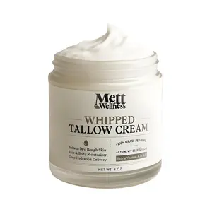 Mett Wellness Whipped Tallow Cream | 4oz | Fragrance-Free Face & Body Moisturizer | Rich in Essential Fatty Acids & Vitamins A, D, E, K | Made with Collagen