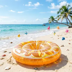 Large Thickened Inflatable Lemon Shape Water Float, 100cm Floral Edge Float, Pool Beach Summer Toy, Gift for Family Friends