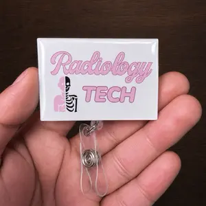 Radiology Tech Badge Reel, Durable Retractable ID Holder for Radiologic Technologists, 360-Degree Rotating Clip