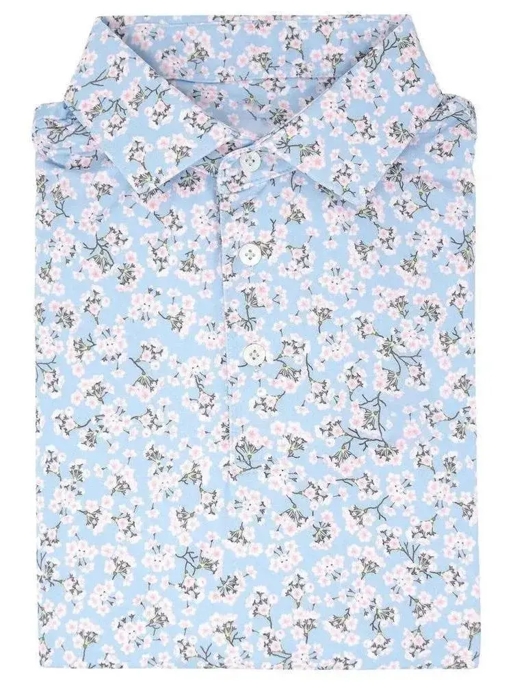 Cherry Blossom Golf Polo Shirt for Men, Lightweight Short Sleeve Floral Performance Apparel for Golf and Outdoor Wear