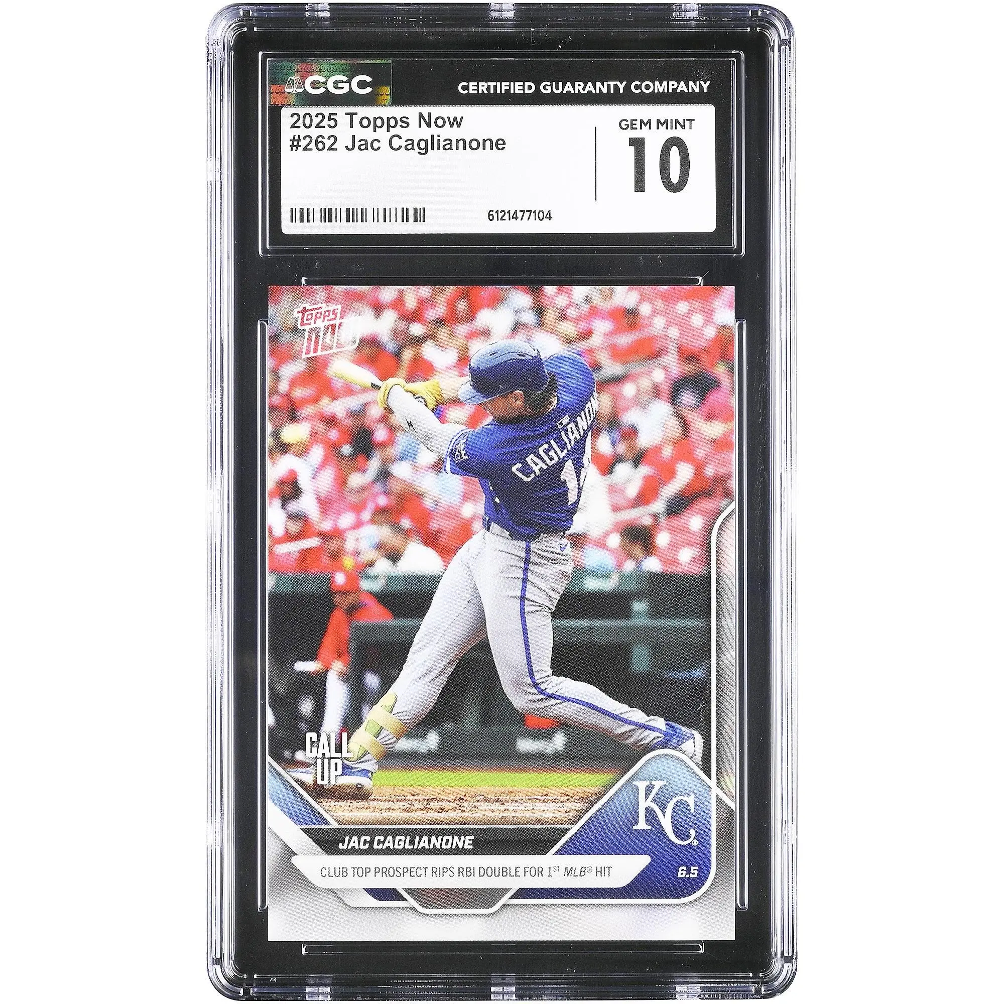 Jac Caglianone Kansas City Royals 2025 Topps Now Club Top Prospect Rips RBI Double for 1st MLB Hit #262 CGC Authenticated 10 Card