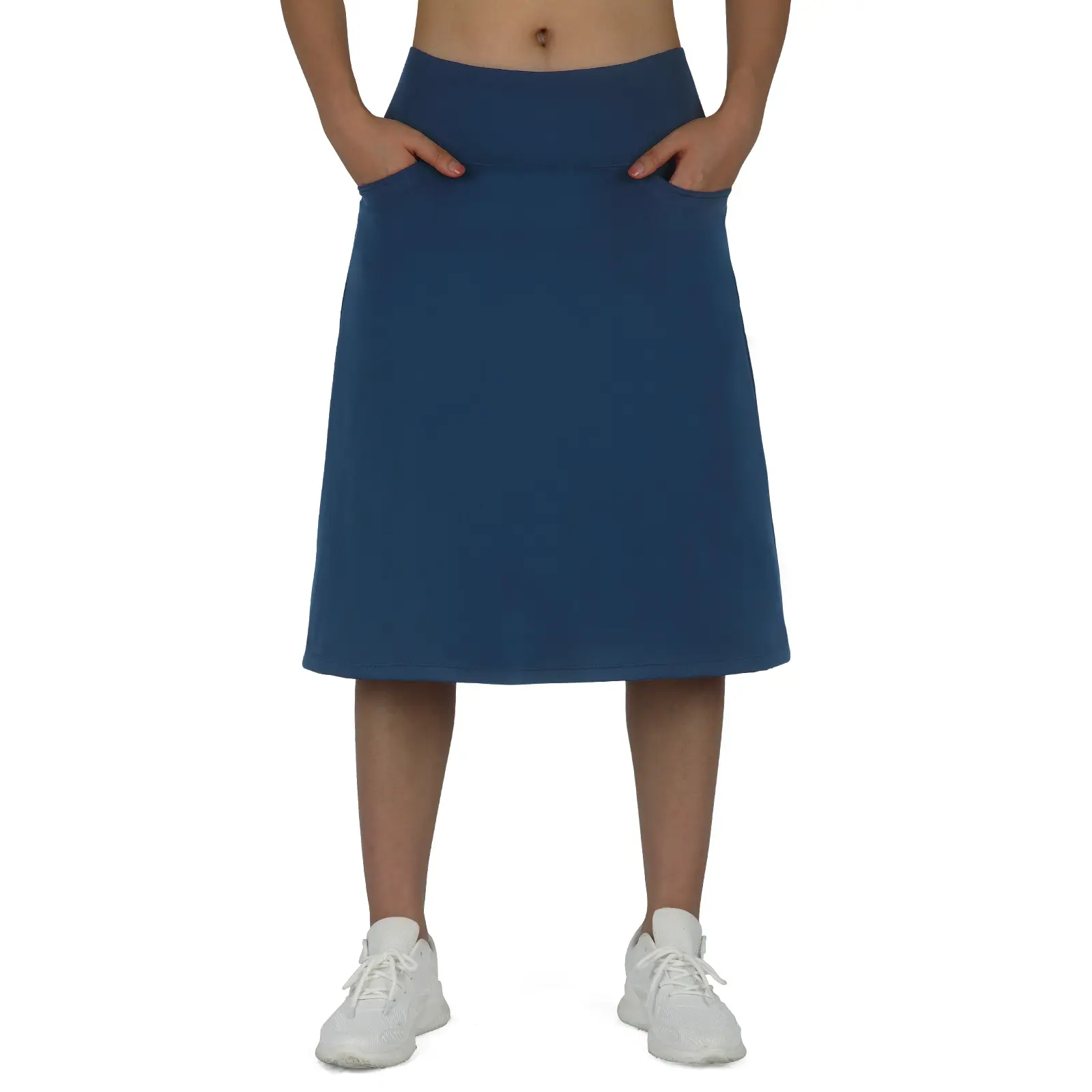 Women's Minimalist 24-inch High-Waisted Solid-Color Athletic Skort - A Line, Knee-Length, 3 Pockets, Modest, Universal for Yoga/Sports, Casual Fashion Palda Womenswear