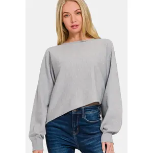 Zenana Asymmetric Hem Long Sleeve Sweater