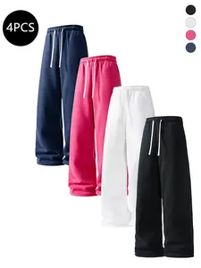 4-Pack Men’s Straight-Leg Casual Long Pants for Spring/Autumn – Trendy, Versatile Loose Fit Athletic Pants for Fitness & Running