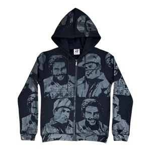 Asaaali Charcoal Grey Graphic Portrait Zip Hoodie – Vintage Y2K Streetwear Oversized Full Zip Jacket