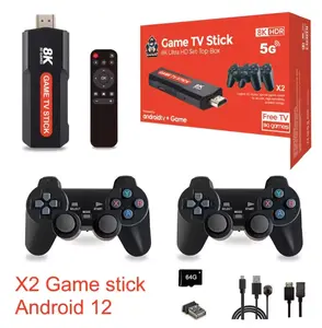 2024 NEW X2 Video Game stick 64 GB Android 12 8K TV BOX Dual System WiFi 4G/5G Wireless Controller Retro 20000 + Games Q9 for Boy Christmas Gift