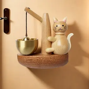 1 piece of creative hugging wooden cat bell door-knocking device, doorbell pendant and decorative item