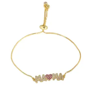 springtok Zircon bracelet MAMA English letter bracelet drawstring adjustable ladies daily wear Mother's Day gift