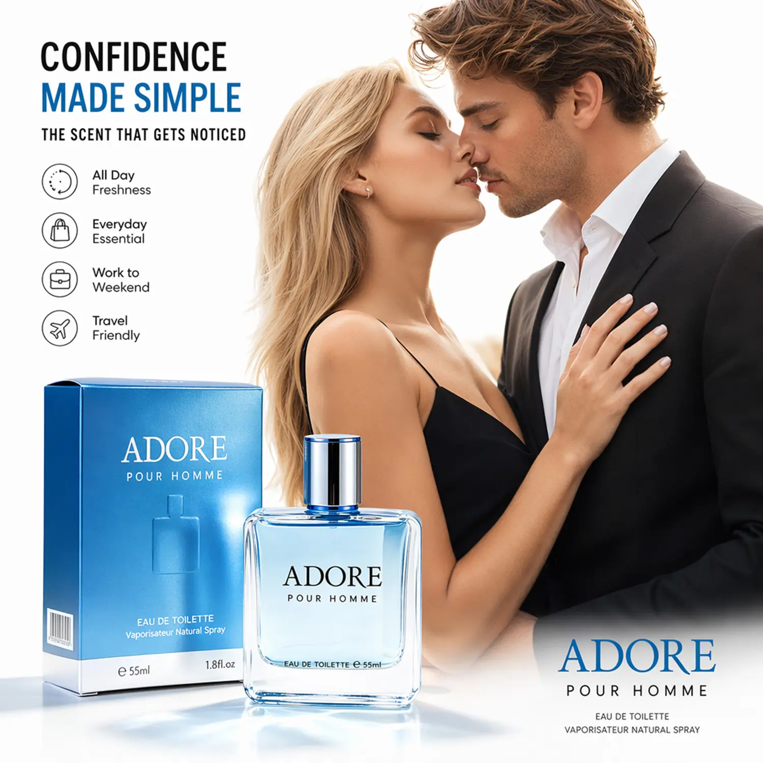 Men's Pheromone Perfume - 55ml Pheromone-Infused Floral Fruity Woody Scent, Long Lasting, Designed for Him, Ideal Holiday Gift