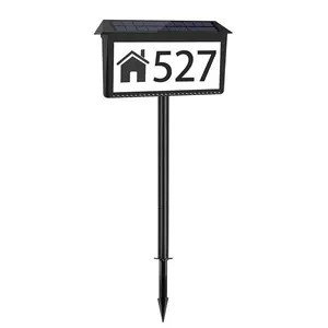 Solar Powered Address Sign, LED Solar Waterproof Number Light, Driveway Marker, Glow-in-the-Dark House Number Illuminated Plaque for Home Yard Garage