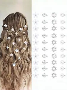 10pcs Bridal Bun Hair Clips Set, Style, Rhinestone Flower Hair Pins, Braided Hair Claw Clips, Mini Pearl Crystal Hair Claws