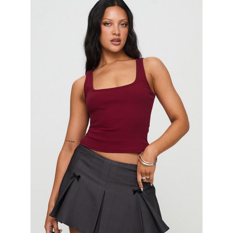 Baseline Square Neck Rib Tank Top Red