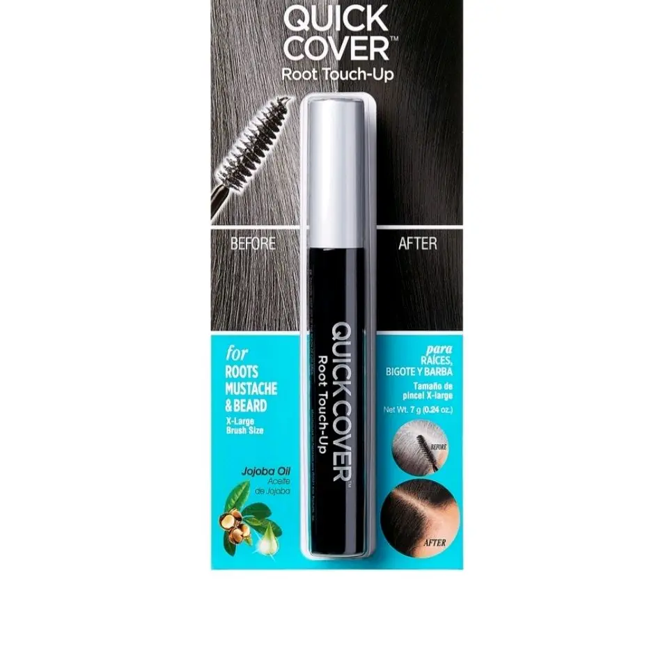 Quick Cover Root Touch Up Rescue (Black) - Jojoba-Formulated Water-Resistant Temporary Gray Concealer Brush for Hair, Mustache & Beard