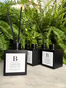 Break Candle Co Teakwood Organic Essential Oil Reed Diffuser 5oz Natural Home Fragrance Fiber Reeds Housewarming Gift Hotel Scents Non Toxic Vegan