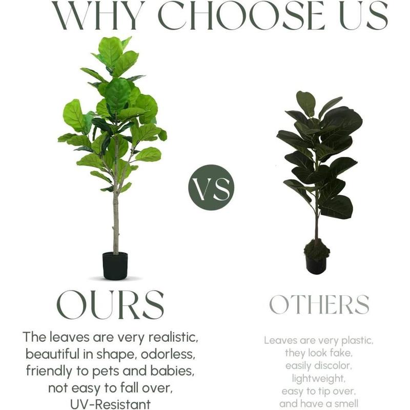 Artificial Fiddle Leaf Fig Tree 5ft - Faux Ficus Tree Nearly Natural Indoor Outdoor, UV-Resistant Tall Artificial Plants, Standing Fake Plant Tree for Home Office Living Room Decor