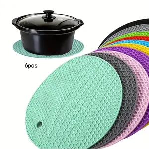 Heat Insulation Hot Pads for Kitchen, 6.7 Inch Round Trivet Mats Coasters, Non-Slip, 464°f Heat Resistant, Dishwasher Safe, Set of 6 (random Color)