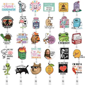 30 count Funny Badge Reel Nurse Badge Reel Holder Bulk Retractable ID Clips for   Student  Assistant Week Gifts Christmas Favors Office Lanyard Supplies Accessories