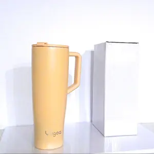 Yugoa 40oz Tumbler with Handle - Yellow Design, Ideal for Beverage Drinking - Bottle, Drinkware