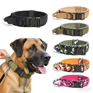Tactical Dog Collar with Quick-Release Metal Buckle & Control Handle, Military-Grade Durable Nylon, Adjustable for Medium & Large Dogs, Camo Training Collar for German Shepherd, Pitbull, Rottweiler, Ideal for Walking, Hiking & Outdoor Training