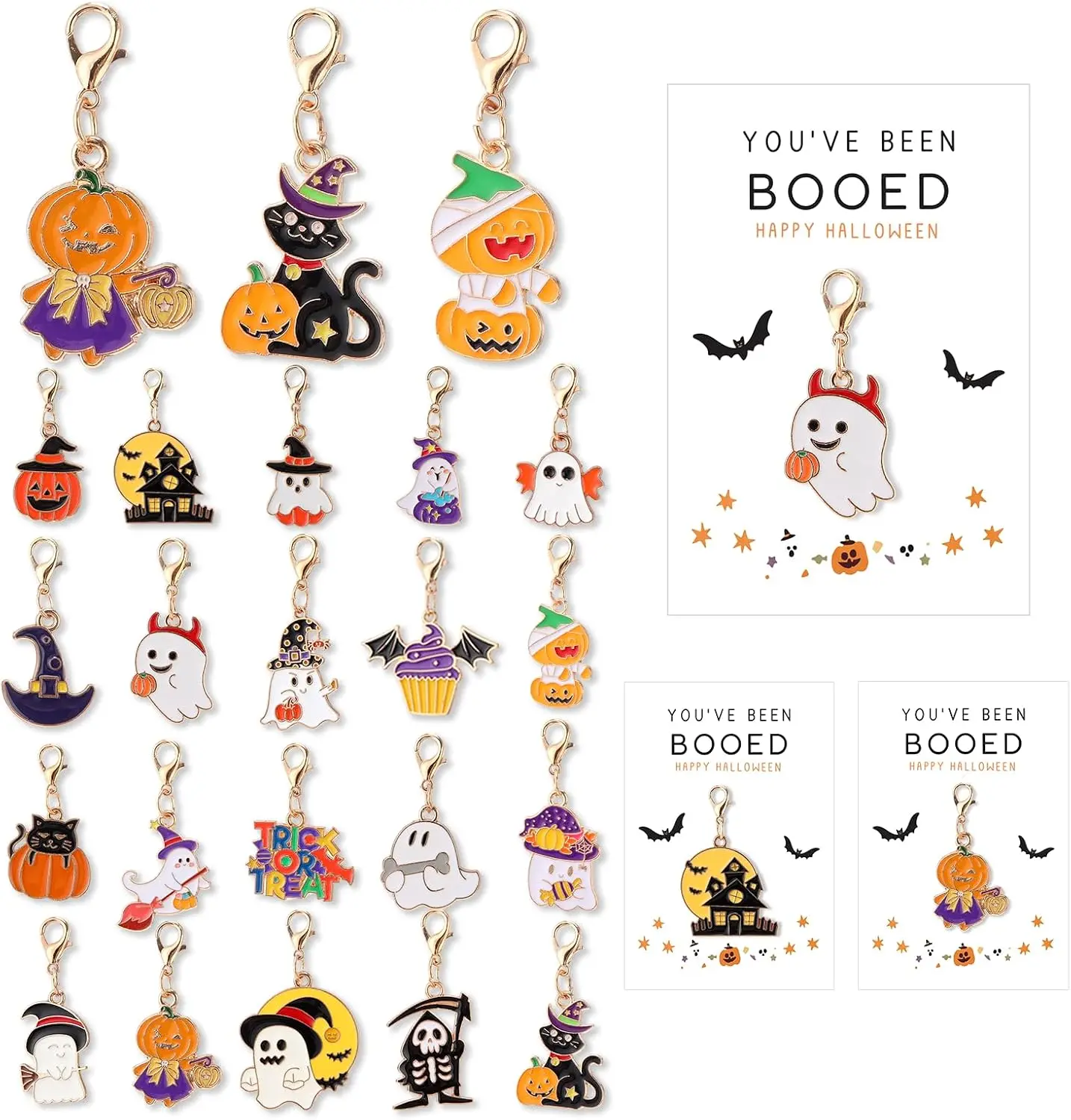 Halloween Fall Gift 20 Sets Halloween Pocket Hugs Bulk Halloween Keychains | You've Been Booed Cards, Pumpkin Ghost Charm, Positive Pocket Hug, for Coworker Employee Office Staff, Family Friend Gifts