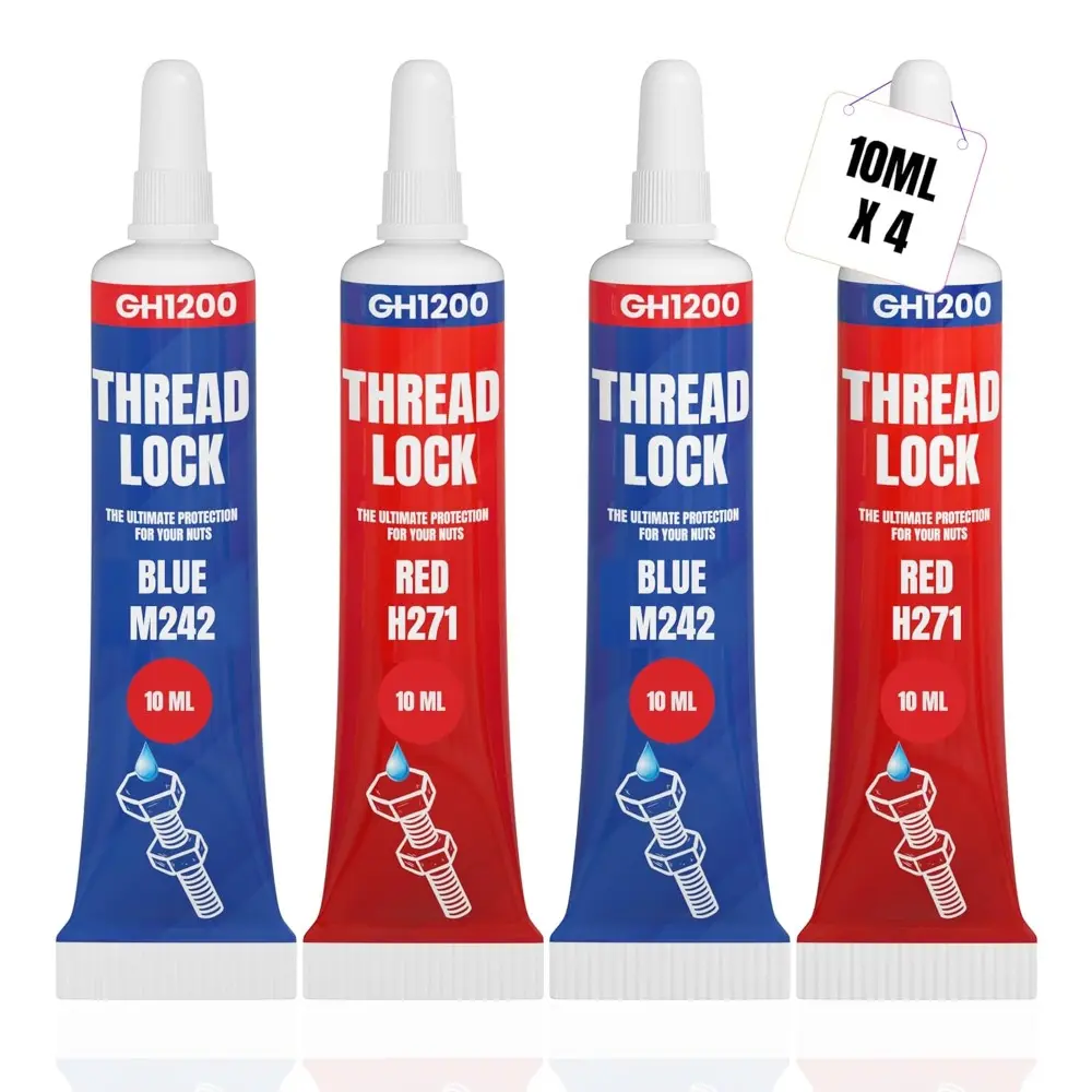 10ML x 4 Pack Thread Lock Medium & Strong Strength For Nuts, Bolts, and Metals, Threadlocker Lock Tight & Seal Fasteners with Stable and Consistent Performance (Red & Blue)