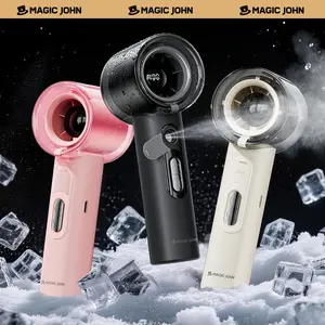 MAGIC JOHN Mist Fan, 2-in-1 Handheld & Desktop Fan, 100-Speed Stepless Control, 3000mAh Rechargeable Battery (Up to 12.5H Runtime), Smart LED Display, Portable Cooling Fan with Lanyard & Stickers, for Travel, Summer, Concerts & Commuting